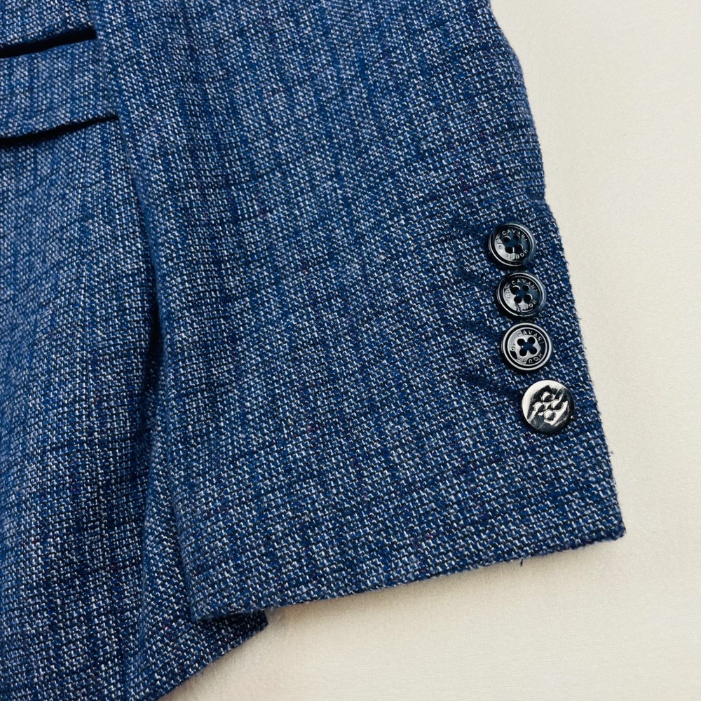 House of Cavani Mens Blue Textured Tweed Blazer Jacket UK 40R Floral Lining - Picture 7 of 13
